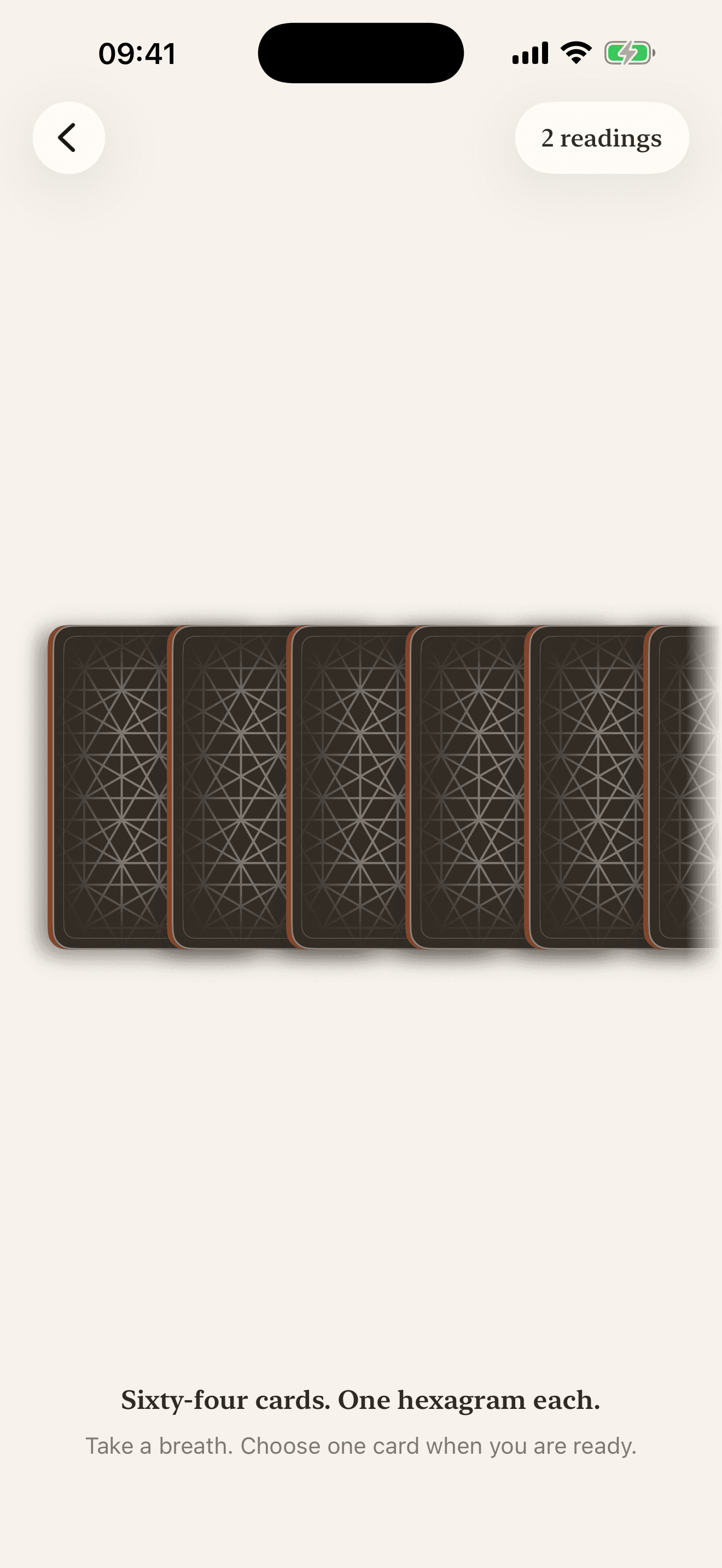 The Daoa app — drawing from 64 cards