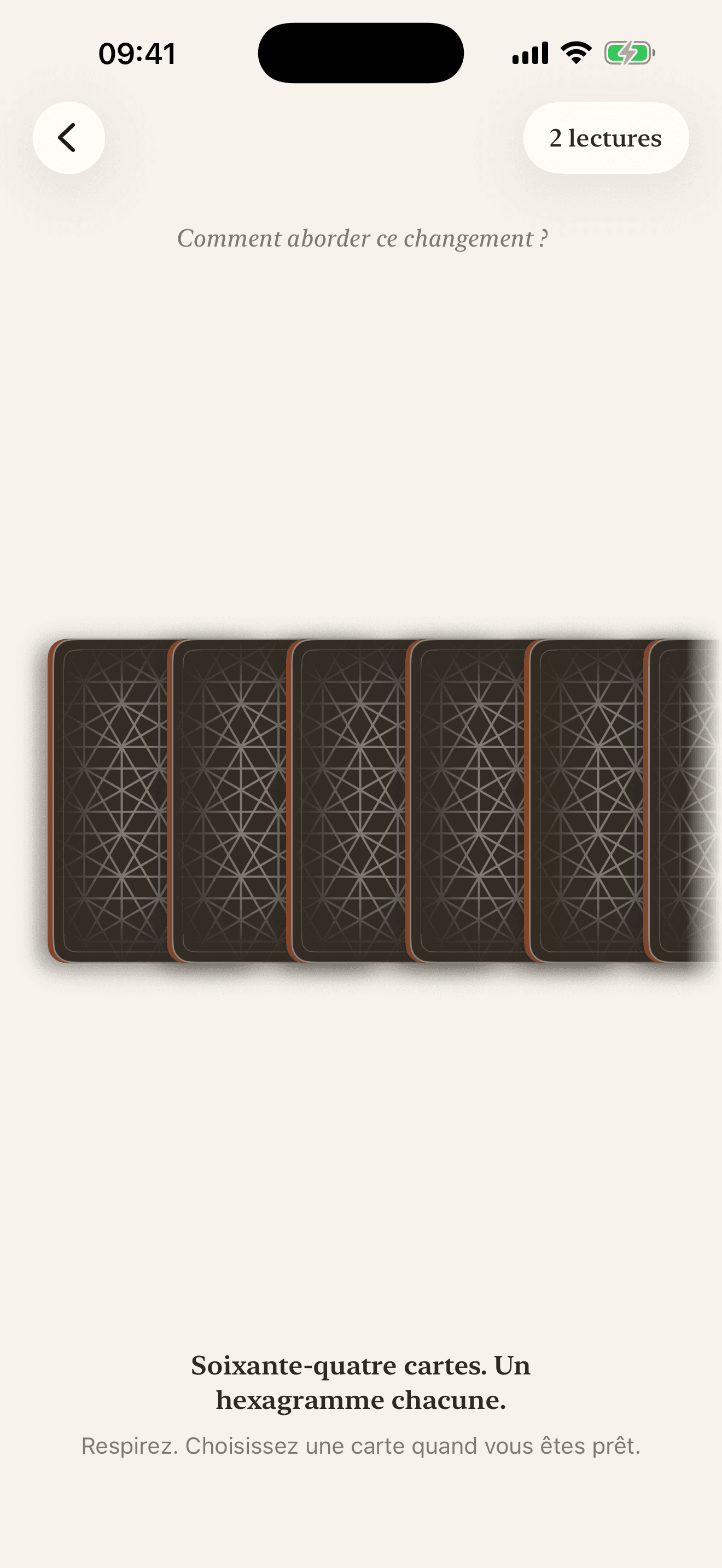 L'app Daoa — le tirage parmi 64 cartes